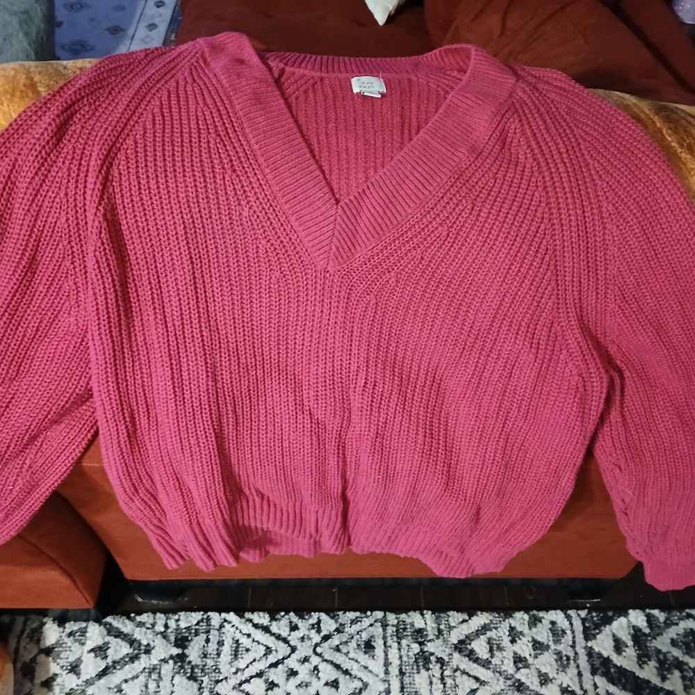 a new day Women's Deep Pink V-Neck Sweater